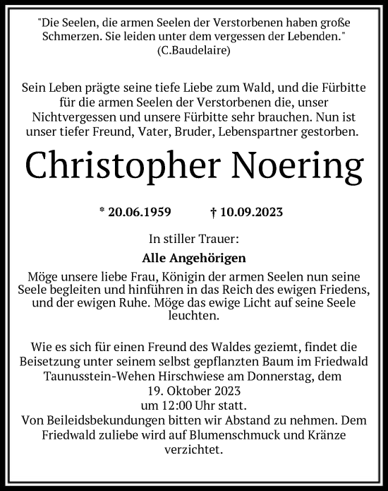 Todesanzeige von Christopher Noering von OF