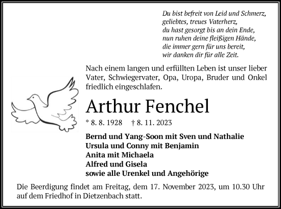 Todesanzeige von Arthur Fenchel von OF