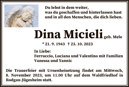 Todesanzeige von Dina Micieli von OF