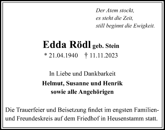 Todesanzeige von Edda Rödl von OF