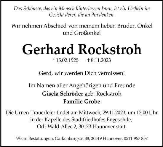 Todesanzeige von Gerhard Rockstroh von OF