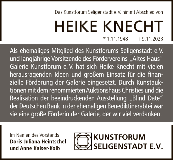 Todesanzeige von Heike Knecht von OF