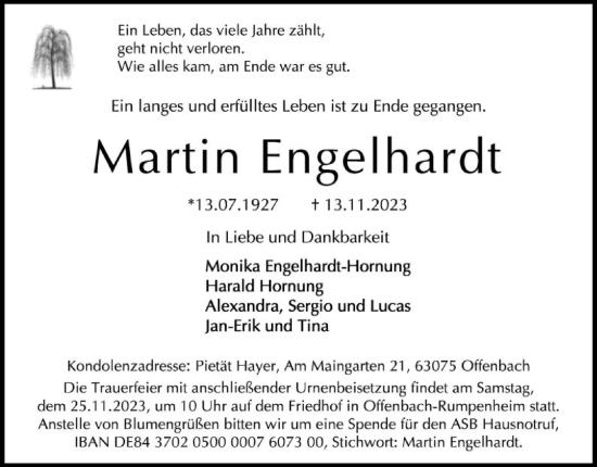 Todesanzeige von Martin Engelhardt von OF