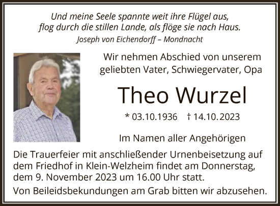 Todesanzeige von Theo Wurzel von OF