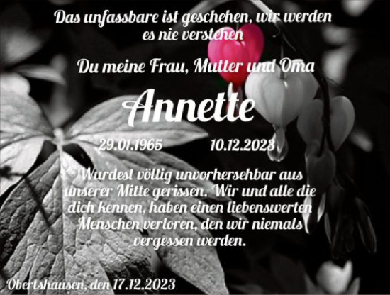 Todesanzeige von Annette  von OF