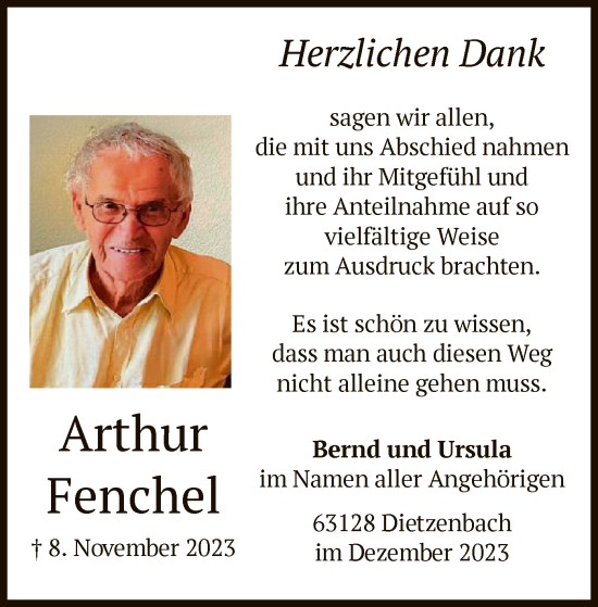 Todesanzeige von Arthur Fenchel von OF