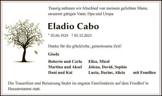 Todesanzeige von Eladio Cabo von OF