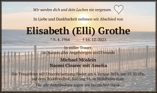 Todesanzeige von Elisabeth Grothe von OF