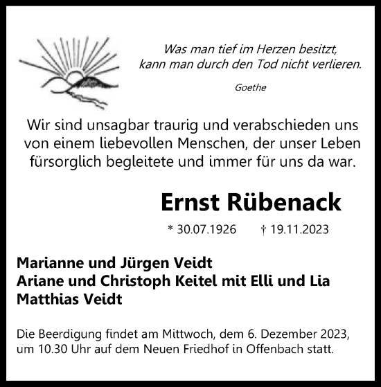 Todesanzeige von Ernst Rübenack von OF