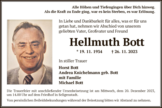 Todesanzeige von Hellmuth Bott von OF