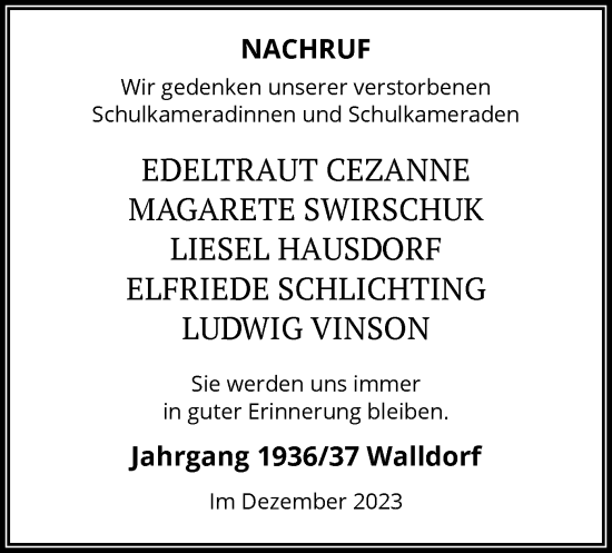 Todesanzeige von In Gedenken  von OF