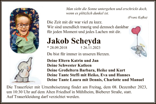 Todesanzeige von Jakob Scheyda von OF