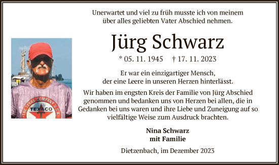 Todesanzeige von Jürg Schwarz von OF