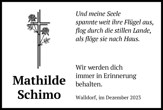 Todesanzeige von Mathilde Schimo von OF