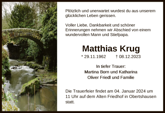 Todesanzeige von Matthias Krug von OF