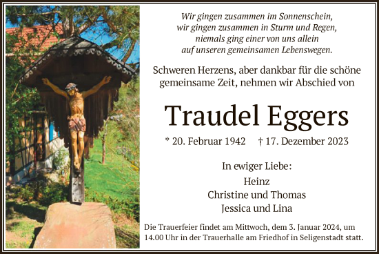 Todesanzeige von Traudel Eggers von OF