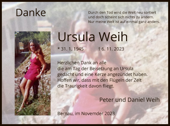 Todesanzeige von Ursula Weih von OF