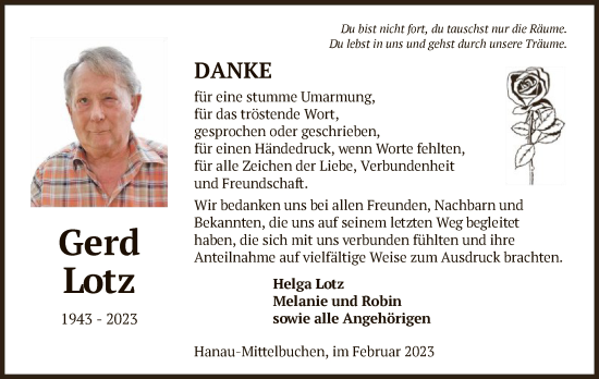Todesanzeige von Gerd Lotz von OF