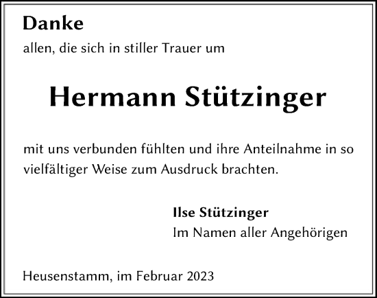 Todesanzeige von Hermann Stützinger von OF