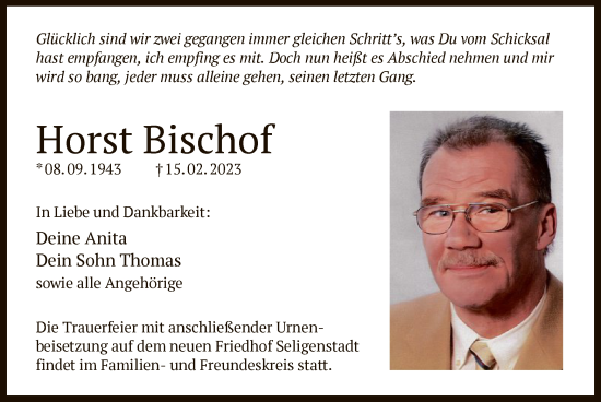 Todesanzeige von Horst Bischof von OF