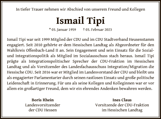 Todesanzeige von Ismail Tipi von OF