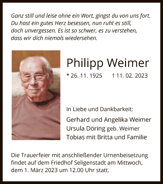 Todesanzeige von Philipp Weimer von OF