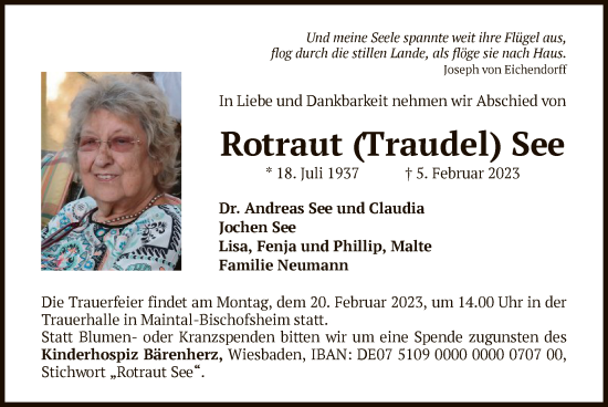Todesanzeige von Rotraut See von OF
