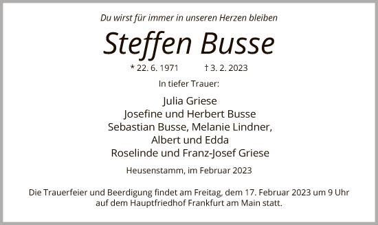 Todesanzeige von Steffen Busse von OF