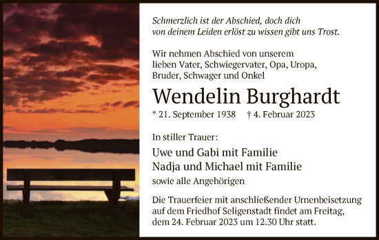 Todesanzeige von Wendelin Burghardt von OF