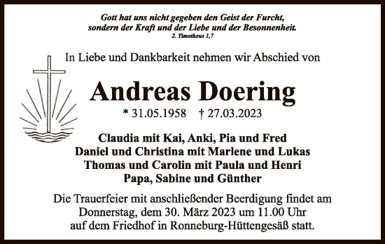 Todesanzeige von Andreas Doering von OF
