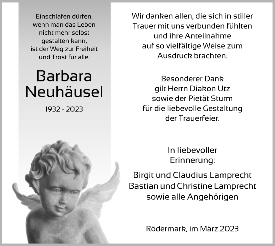 Todesanzeige von Barbara Neuhäusel von OF