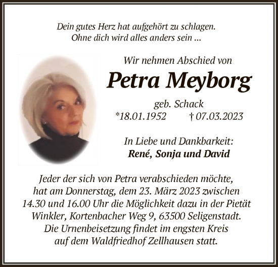 Todesanzeige von Petra Meyborg von OF
