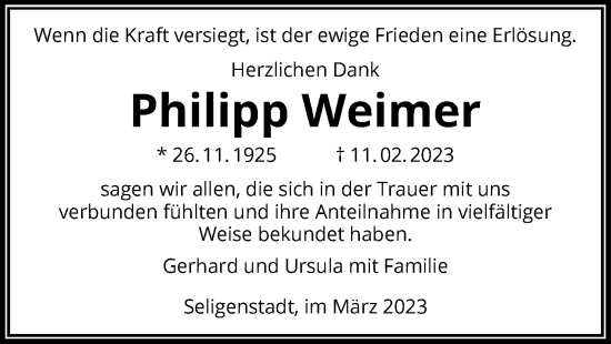 Todesanzeige von Philipp Weimer von OF