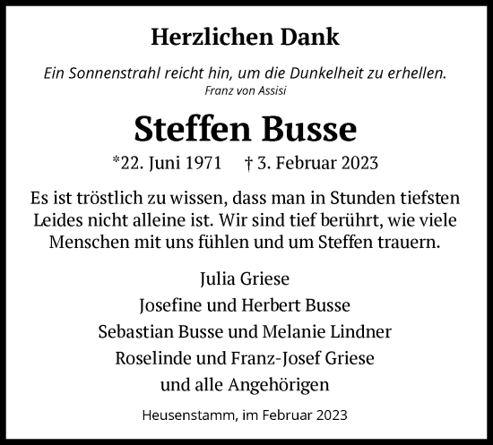 Todesanzeige von Steffen Busse von OF