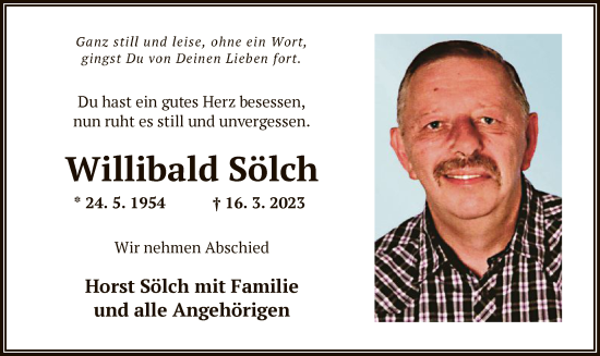 Todesanzeige von Willibald Sölch von OF