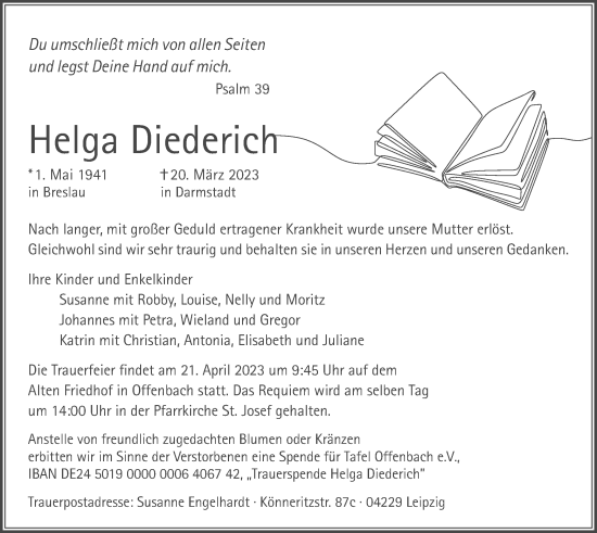 Todesanzeige von Helga Diederich von OF