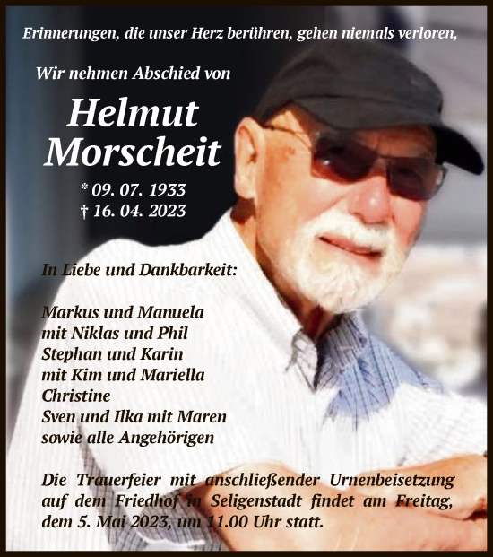 Todesanzeige von Helmut Morscheit von OF