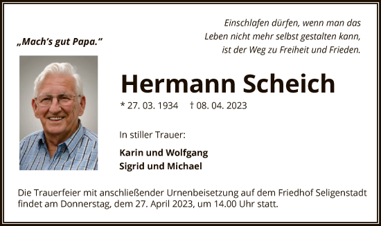 Todesanzeige von Hermann Scheich von OF