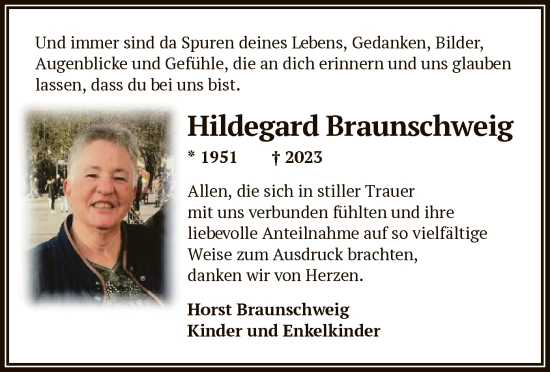 Todesanzeige von Hildegard Braunschweig von OF