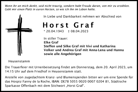 Todesanzeige von Horst Graf von OF