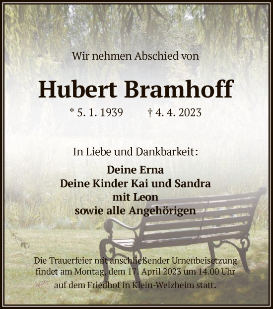 Todesanzeige von Hubert Bramhoff von OF