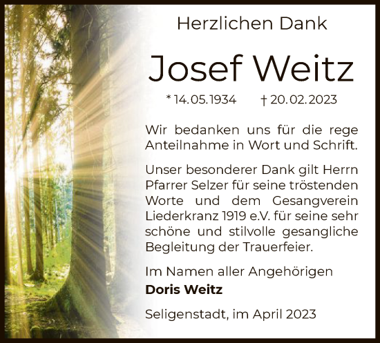 Todesanzeige von Josef Weitz von OF