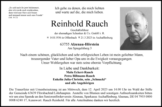 Todesanzeige von Reinhold Rauch von OF