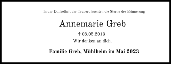 Todesanzeige von Annemarie Poeschel von OF
