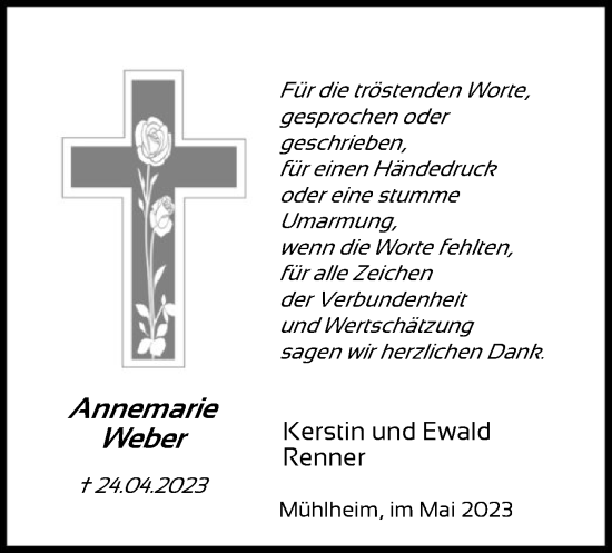 Todesanzeige von Annemarie Weber von OF