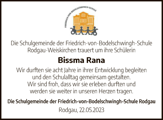 Todesanzeige von Bissma Rana von OF