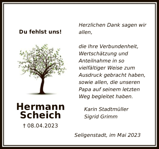 Todesanzeige von Hermann Scheich von OF
