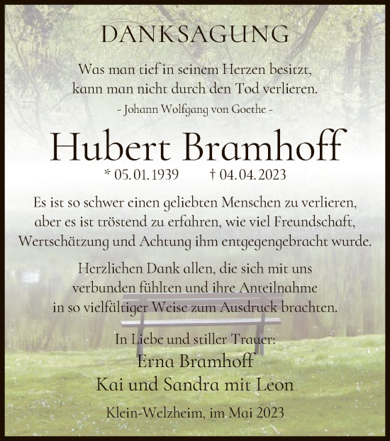 Todesanzeige von Hubert Bramhoff von OF