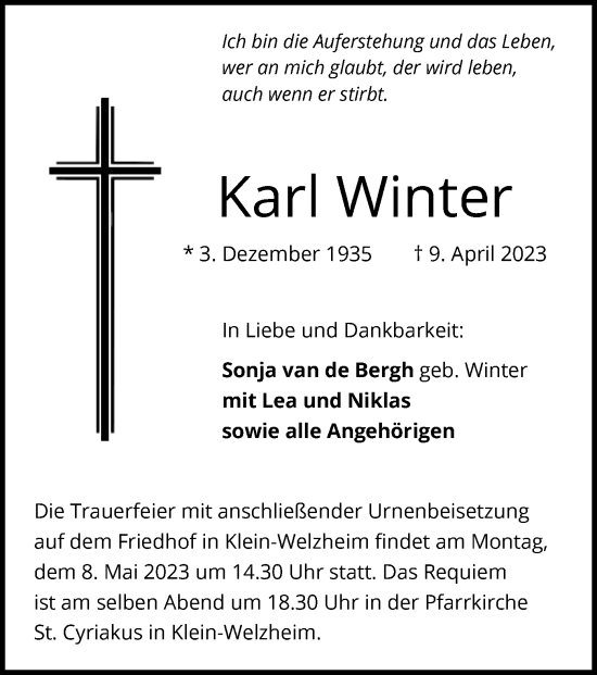 Todesanzeige von Karl Winter von OF