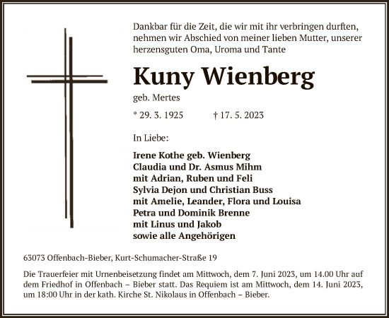 Todesanzeige von Kuny Wienberg von OF